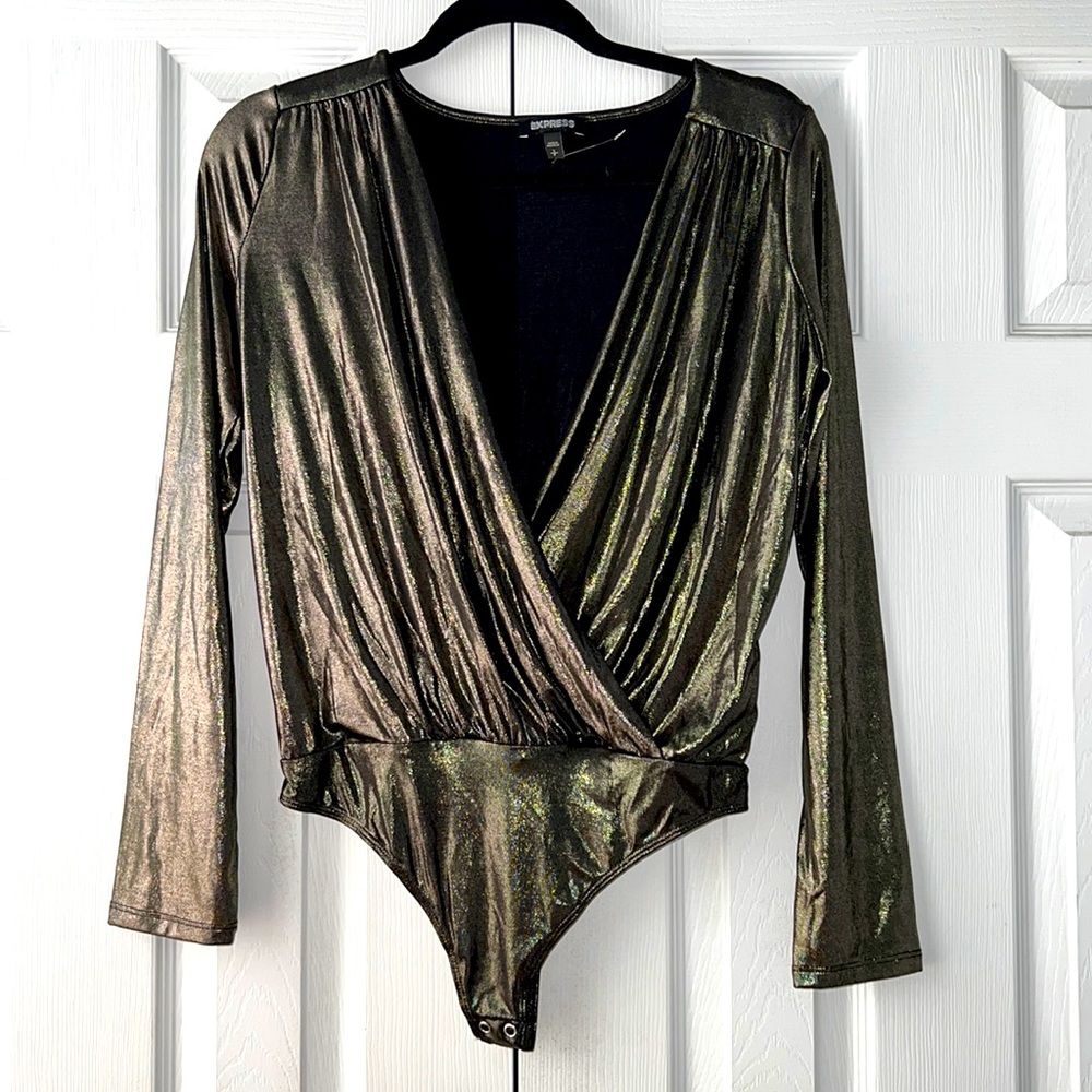 Express Shimmery gold black bodysuit
